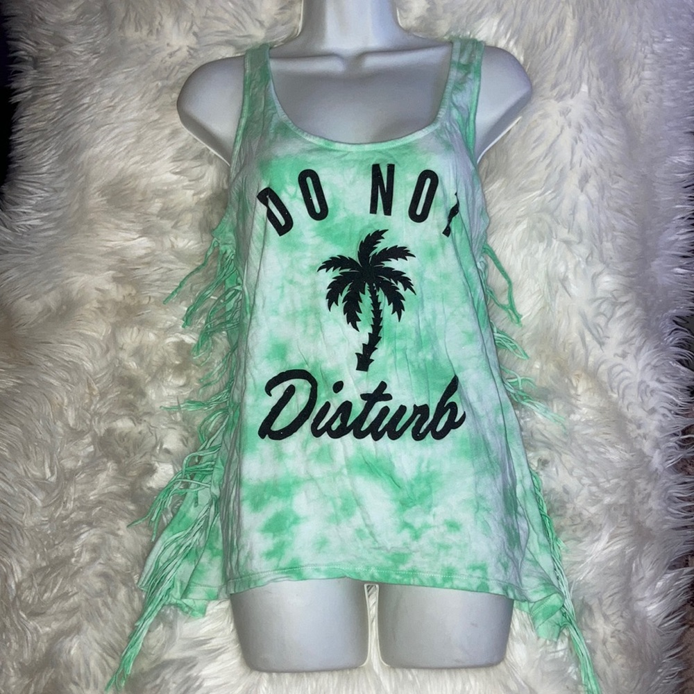 WOUND UP Palm Tree Fringe Tank XXL